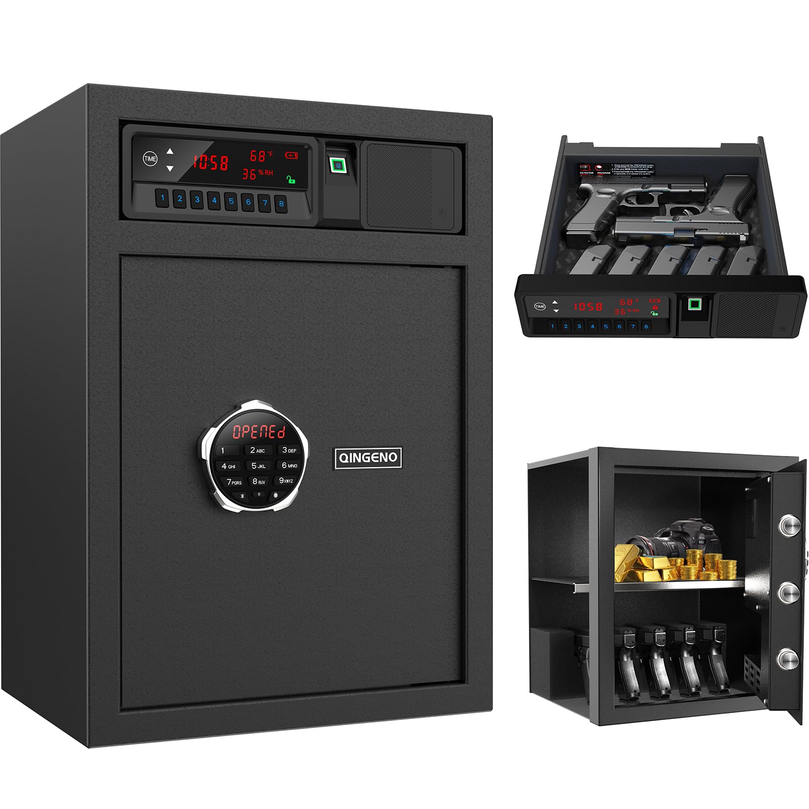 Photo 1 of ** SOLD AS IS NO REFUND/RETURN** SEE COMMENTS QINGENO Sliding-Away Drawer Safe with LCD Display of Temp,Humidity,Time,Home Security Electronic Safe for Money Cash Valuables,Keypad Large Lock Box Cabinet Safes