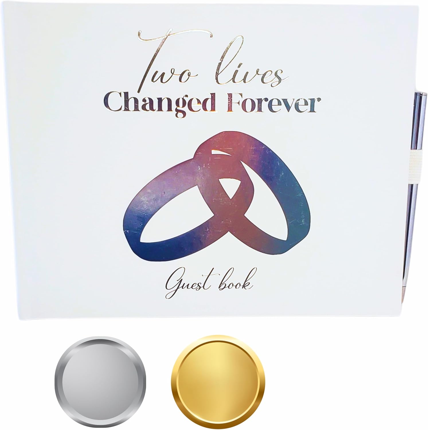 Wedding Guest Book - 100 Pages Wedding Reception Book w/Gold or Silver Foil Design – Wedding Planner Book for Guest Names, Addresses & More – Guest Book for Party Includes Pen & Keepsake Box (Silver)