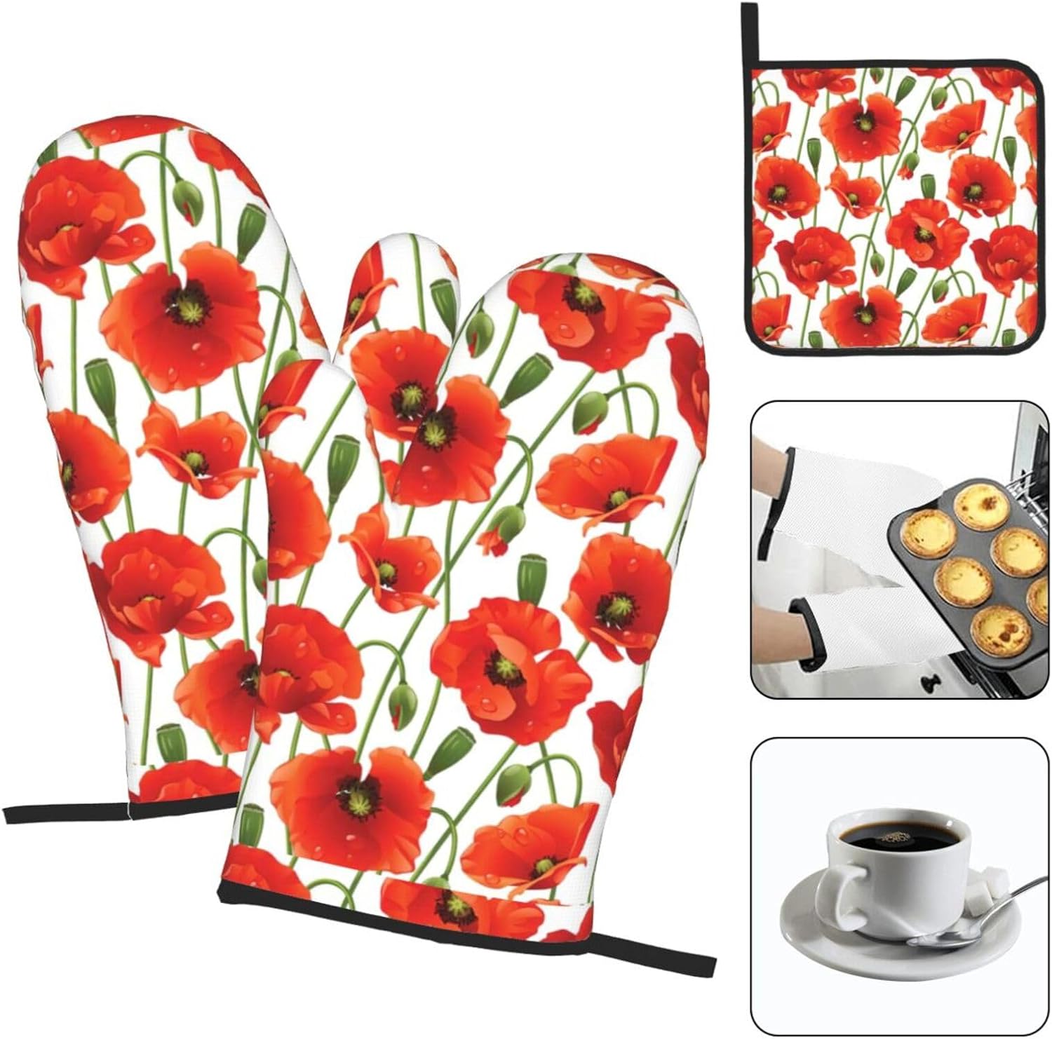 Flower. Print Heat Resistant Microwave Gloves, Used for Baking, Cooking, and Fashion Kitchen Essentials