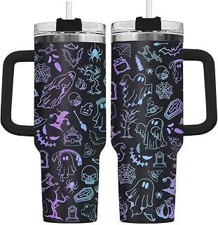 34HD Ghost Cute Boo Spooky 40 oz Tumbler with Handle, Spooky Season Gift | Dark Art Fan Gift, Creepy Eerie Haunted Dark Fright Phantom Spirit Spectral Caffeine Tumbler