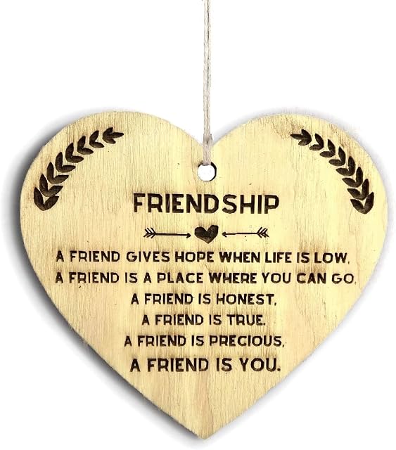 Pet-Jos Wooden Hanging Heart Plaque Gift for Best Friend Heart Wooden Sign Friendship Quote Gift