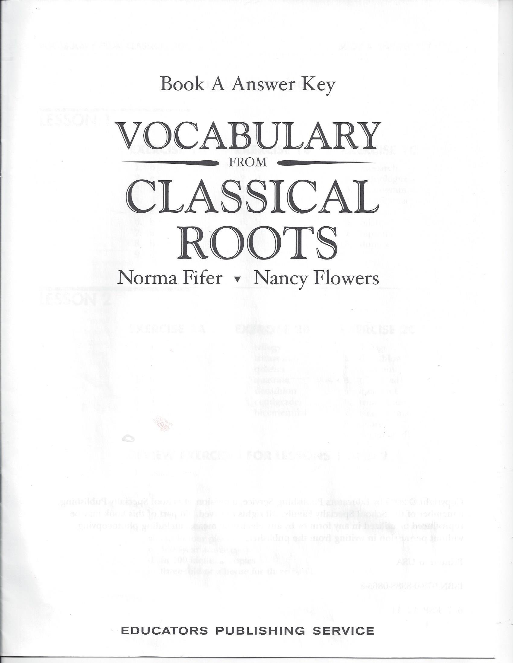 Vocabulary from Classical Roots a: Answer Key