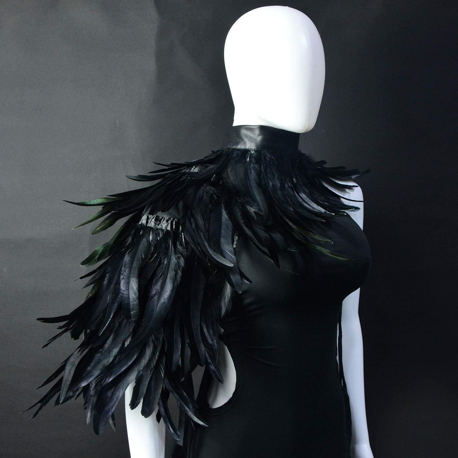 HOMELEX Feather Cape Shawl Costume Black Witch Wings Collar Adult Crow Neck - Image 7