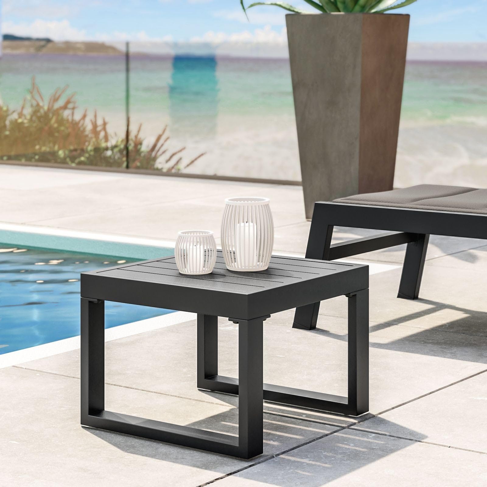 Decor Space Tavolino da caffe Ibiza per lettino da esterno e giardino 45 cm in alluminio (Antracite)