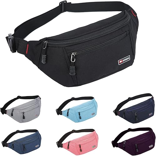 Paquete de 2 riñoneras para hombres y mujeres, impermeable, bolsa de cintura deportiva, bolsa de cadera para viajes, senderismo, correr, 1-negro