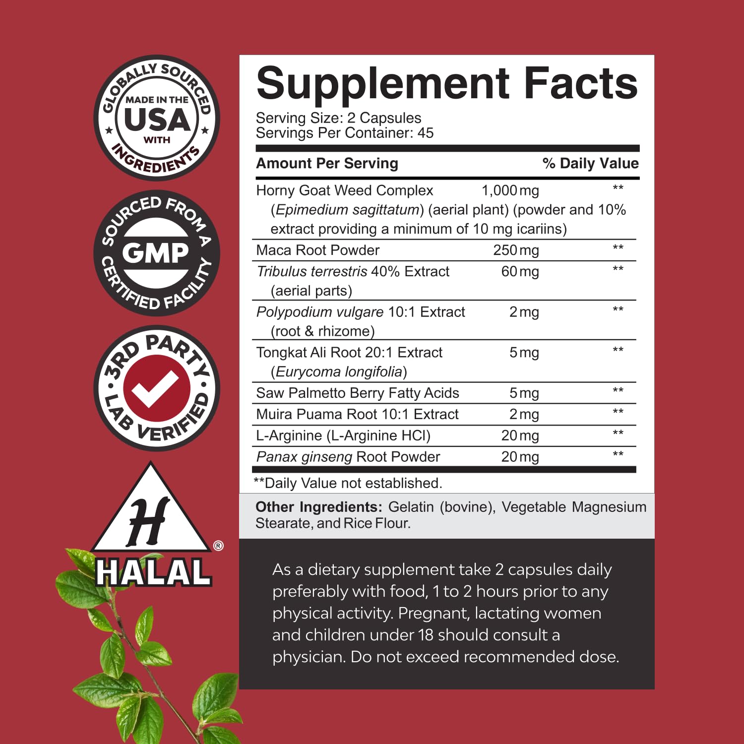 Natures Craft Horny Goat Weed for Men - Extra Strength Male Supplement with Black Maca Root, Tongkat Ali, Saw Palmetto & Panax Ginseng Extract for Stamina & Energy - 90 Capsules