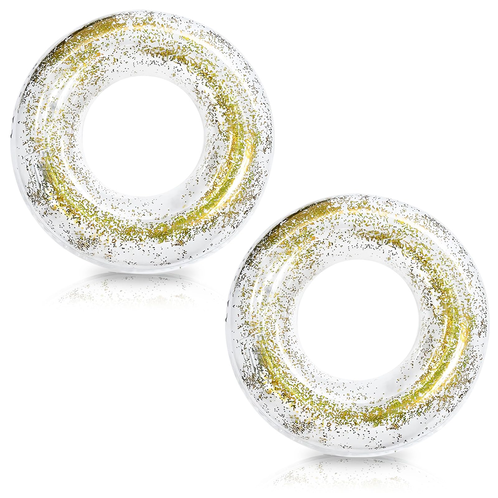2Pcs Inflatable Rings for Pool Kids, Inflatables Pool Floats Gold Sequins, 70cm Rubber Rings for Kid 6-12 Year,PVC Swimming Rings,Floaties Ring Toy Water Float for Summer Pools Beach Party Water Sport