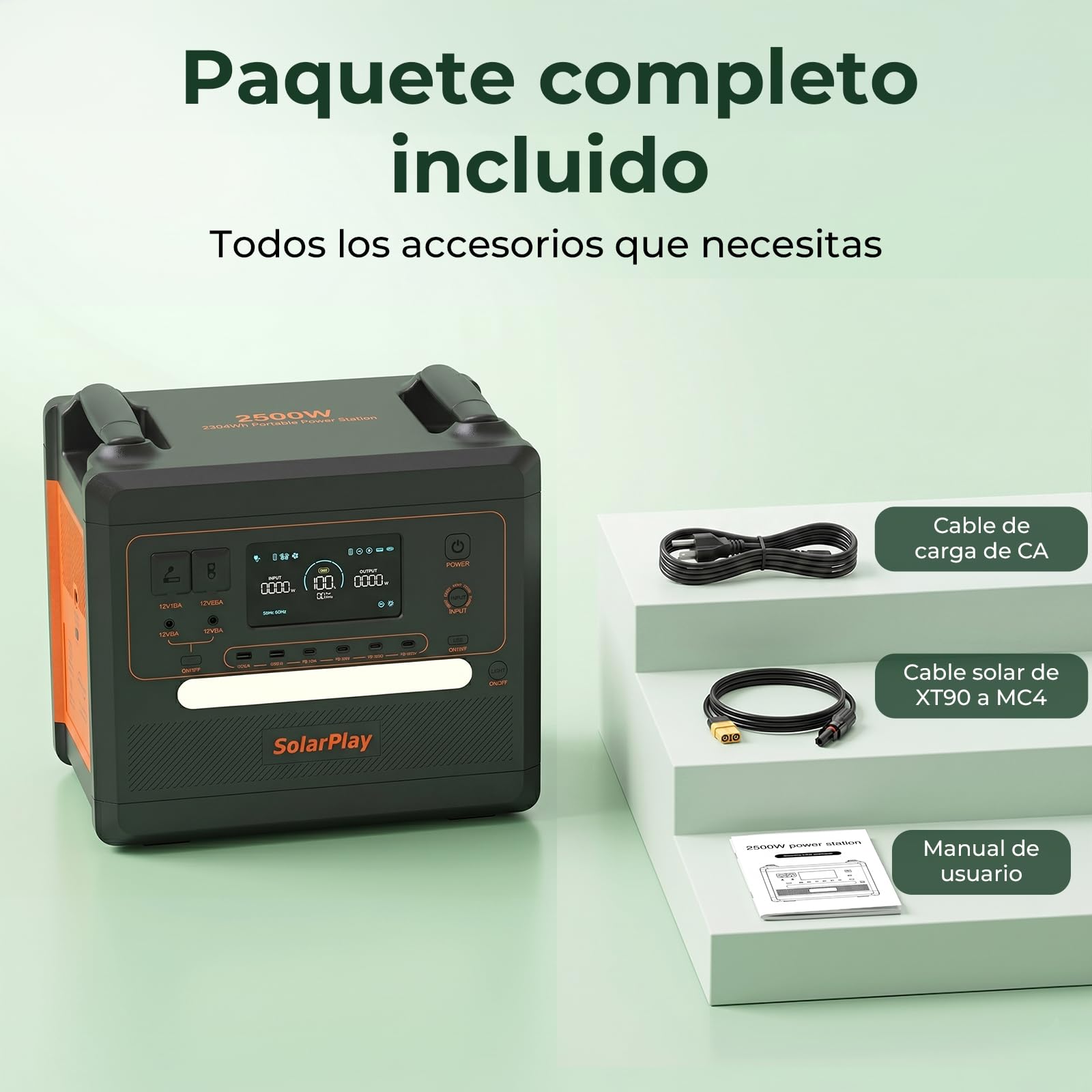 SolarPlay Estacion de Energia Portatil 2500W, 2300Wh Generador Solar con Batería LiFePO4, Salida 12 Puertos, Power Station Portable para Camping, Autocaravana, Emergencia (Q2402M)
