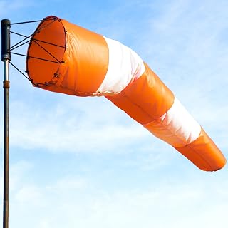 18"x72" Airport Windsock | Heavy Duty, All Weather, Waterproof, UV Fade Resistant, High Vis Fluorescent, Quad Stitched, Zip Ties Included, for Industrial, Ranch, and Agricultural Use | Orange & White
