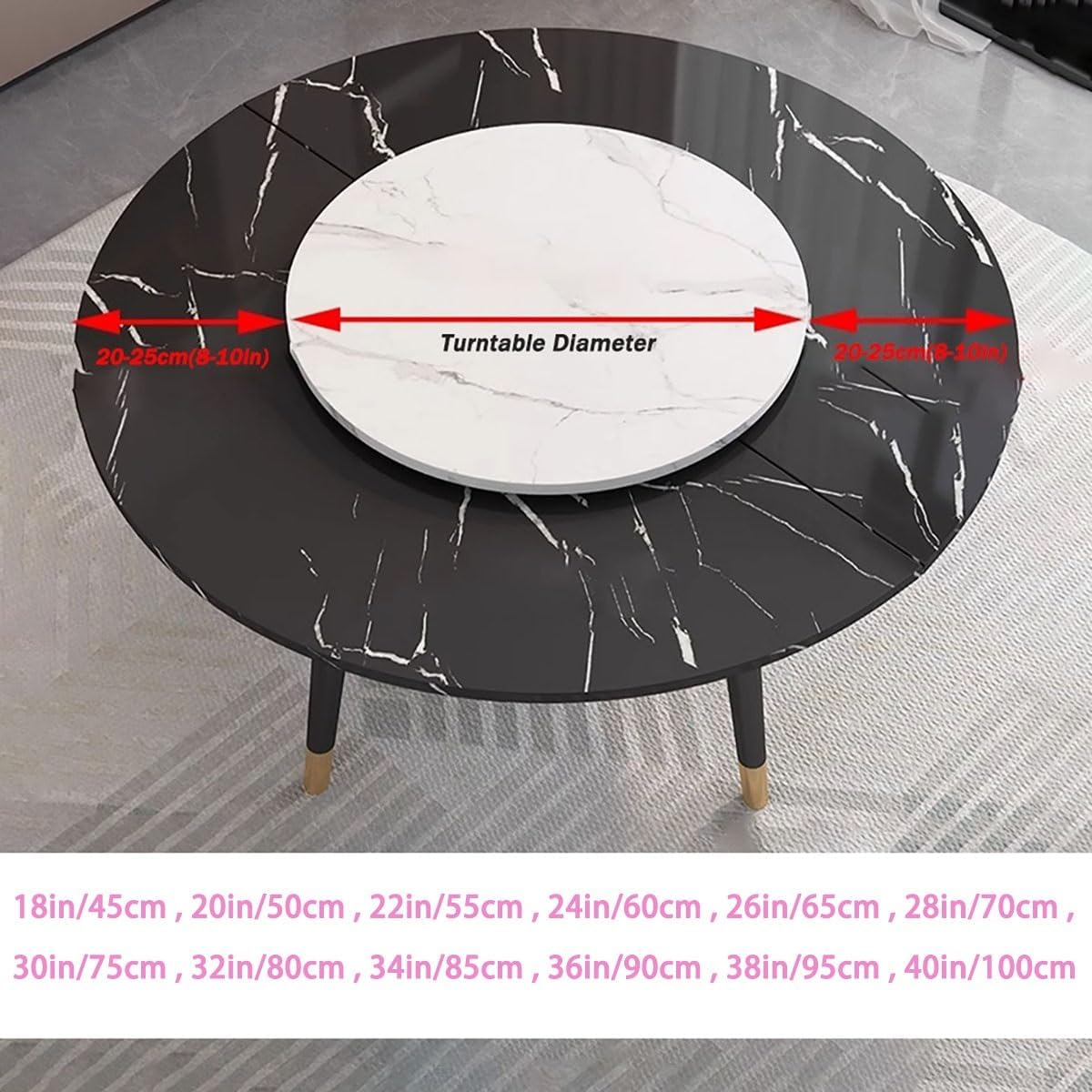 Wood Lazy Susan for Dining Table, Large Rotating Tabletop Serving Tray 18in 20in 22in 24in 26in Round Turntable Serving Plate for Hotel(White Stone,32in/80cm)