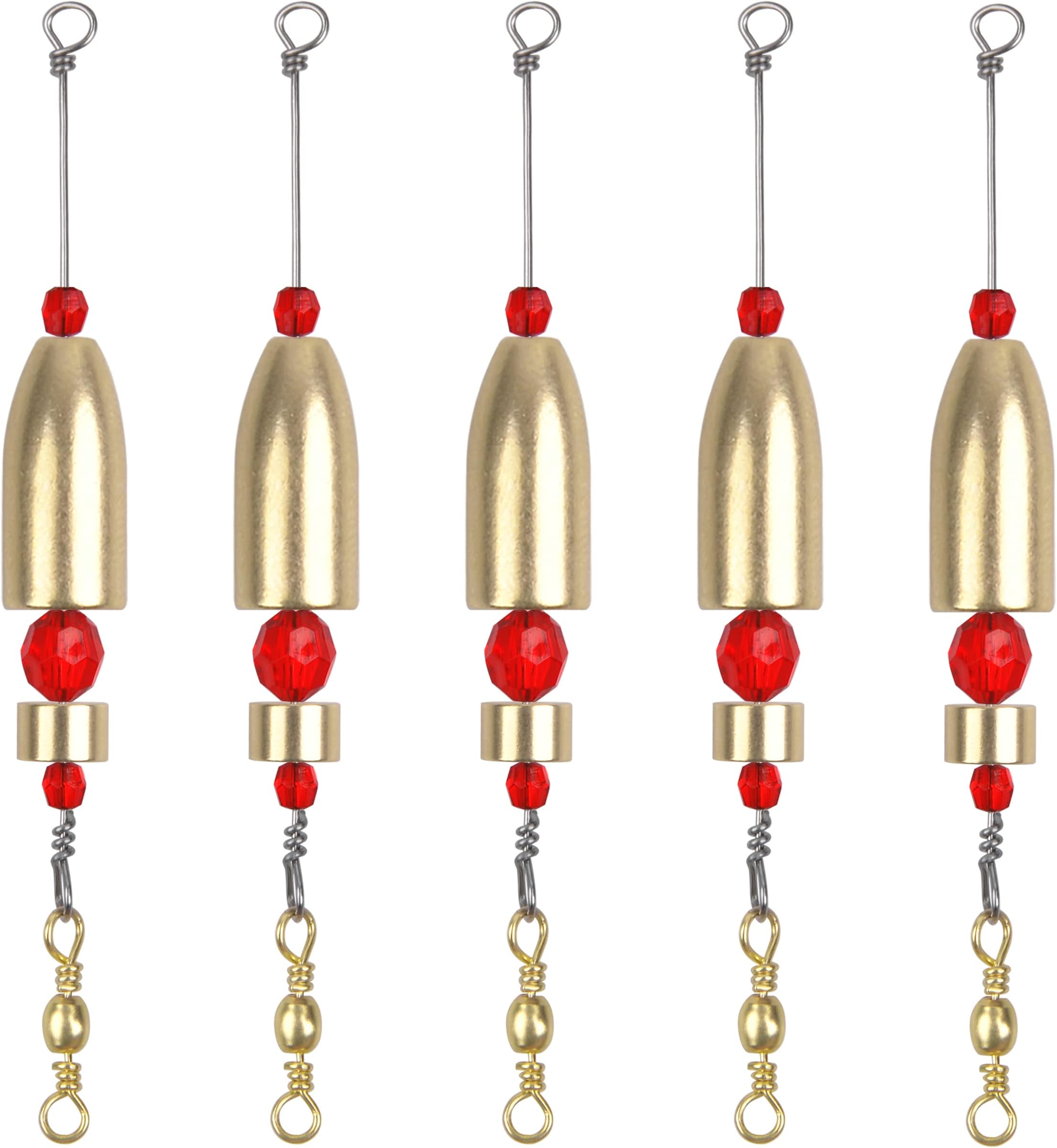 OROOTL Carolina Rig for Bass Fishing, 5pcs CRR Carolina Ready Rigs Pre-Rigged Bass Fishing Weights Carolina Keeper Tackle Sizes 1/4 3/8 1/2 3/4 1oz