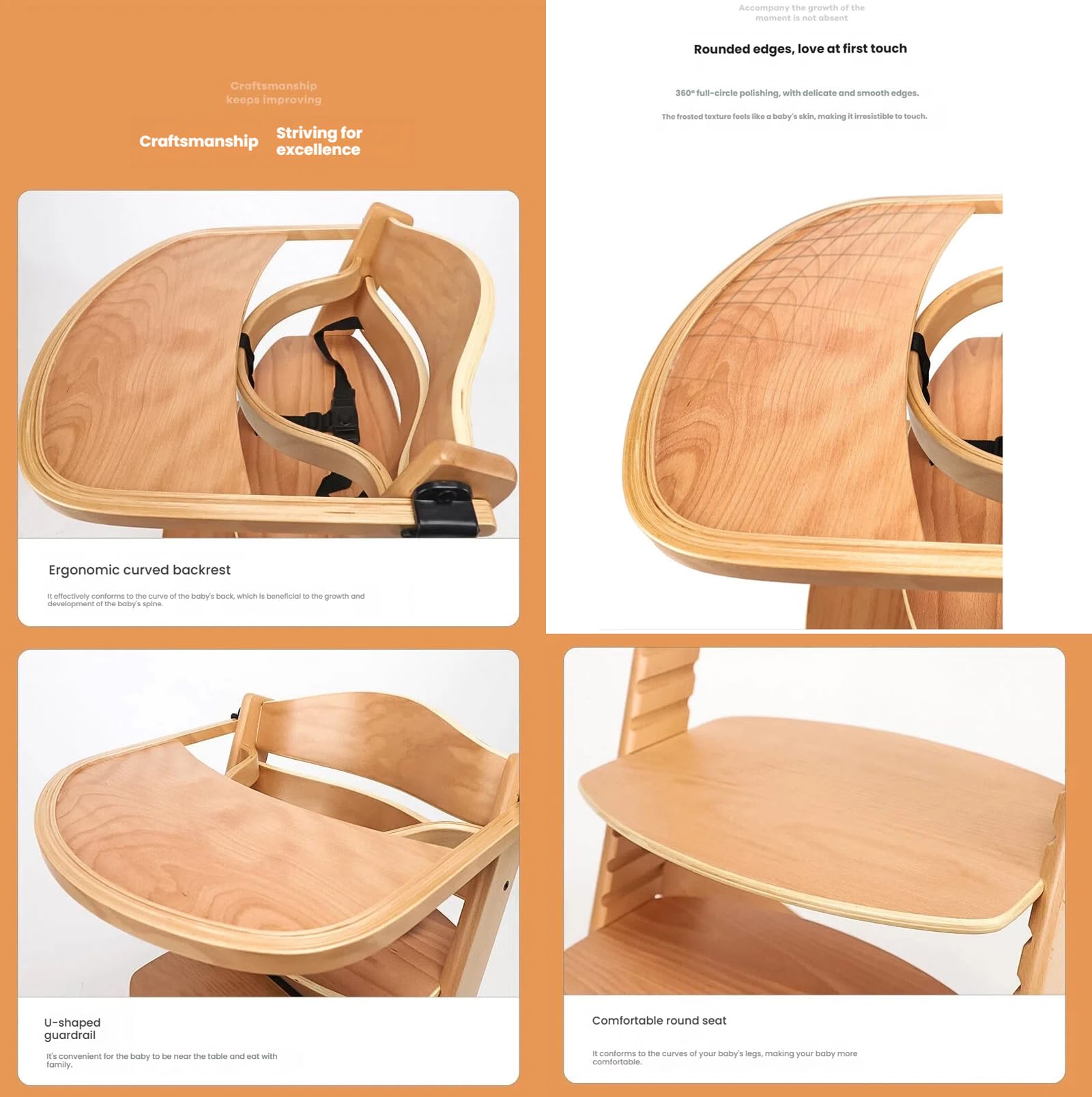 Magic ZC Trona Evolutiva de Madera Natural para Bebé, Silla de Comedor para Alimentación Niños Pequeños con Alturas Ajustables y Posiciones Convertible Multifuncional (8126 Natural Wood)