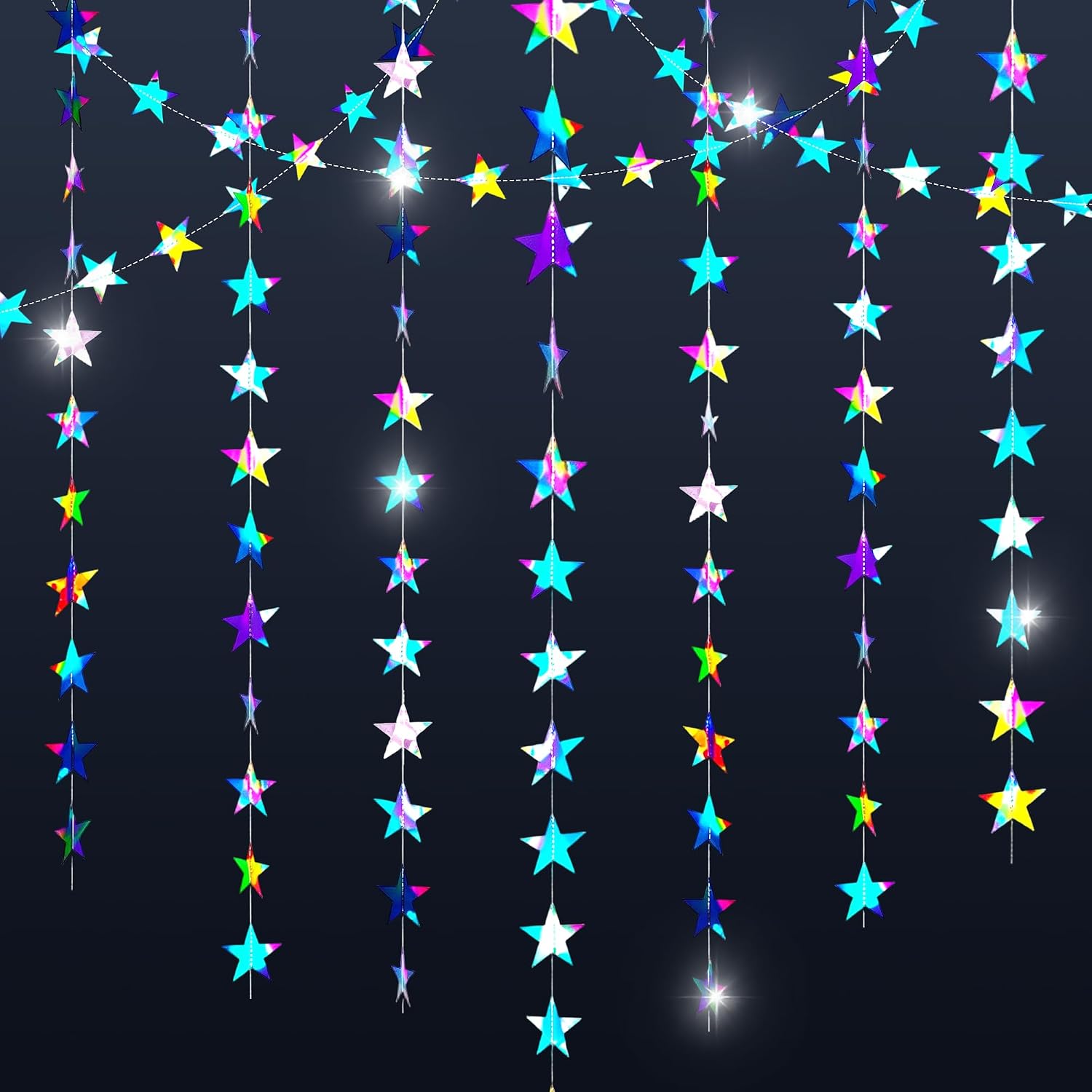 8 Pcs Golden Star Garland Banner, Pre-Assembled Hanging Stars Decorations