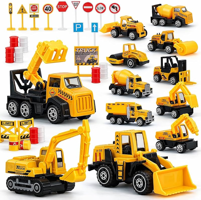 TOY Life 35-Pc Construction Vehicles, Trucks & Cake Toppers, Kids Ages 3-8