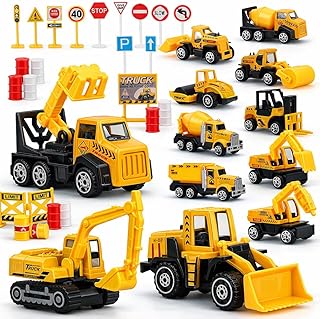 TOY Life 35 PCS Construction Toys, Toy Trucks for Kids Ages 4-8, Small Vehicles Mini Excavator, Cake Topper Decoration, Bulldozer for Boys, Kids Play Set Birthday Gifts