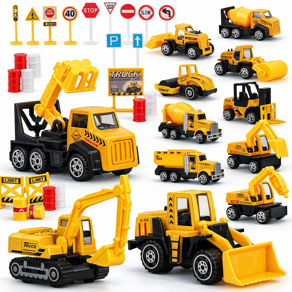 TOY Life 35-Pc Construction Vehicles, Trucks &amp; Cake Toppers, Kids Ages 3-8