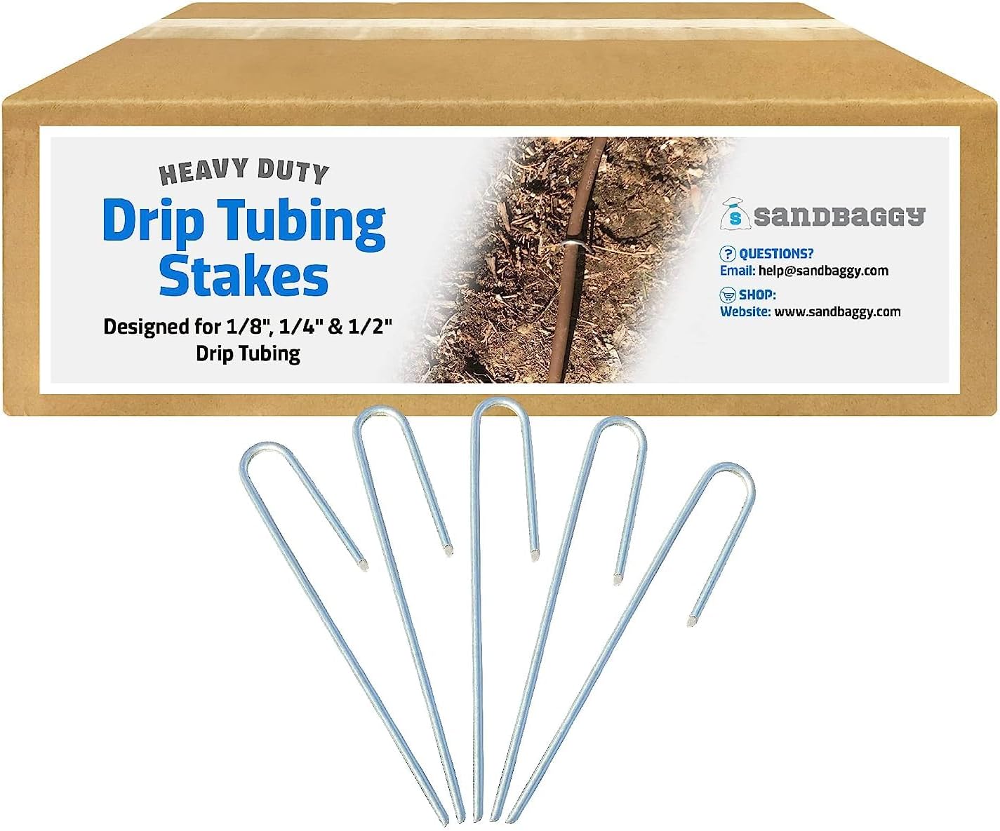 Sandbaggy Drip Tubing Stakes, 500 Pack 5 Inch 14 Gauge Galvanized Steel Drip Irrigation Stakes, Garden Stakes and Landscape Pins for 1/8 Inch and 1/4 Inch Drip Line Tubing