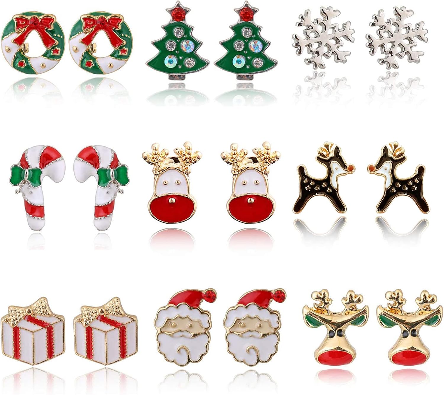 9-18 Pairs Women Christmas Earring Set, Cute Festive Jewelry Hypoallergenic Christmas Gifts for Kids Teens Girls (9 Pairs B Style)