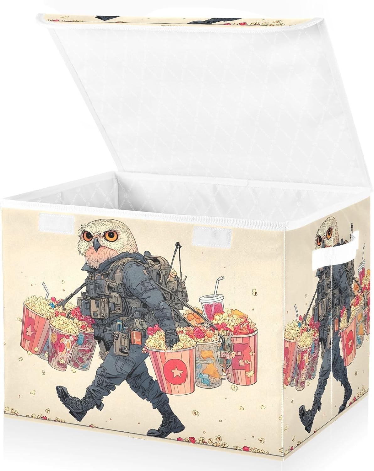 Parrot Soda Funny Large Storage Bins with Linen Foldable Storage Box with Flip-Top Lid for Home Office 16.5” x 12.6” x 11.8” Inch