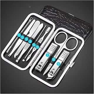 Set de Coupe-Ongles 9pcs / Set En acier inoxydable Tchippers à ongles Ensemble de manucure Pédicure Outil de découpage à ongles Tondeuse à ongles Nail Fournitures pour professionnels Set de Manucure O