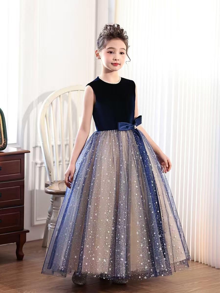 Flower Girl Dresses Wedding Junior Bridesmaid Sequins Tulle Girls Birthday Party Pageant Gown Floor Length