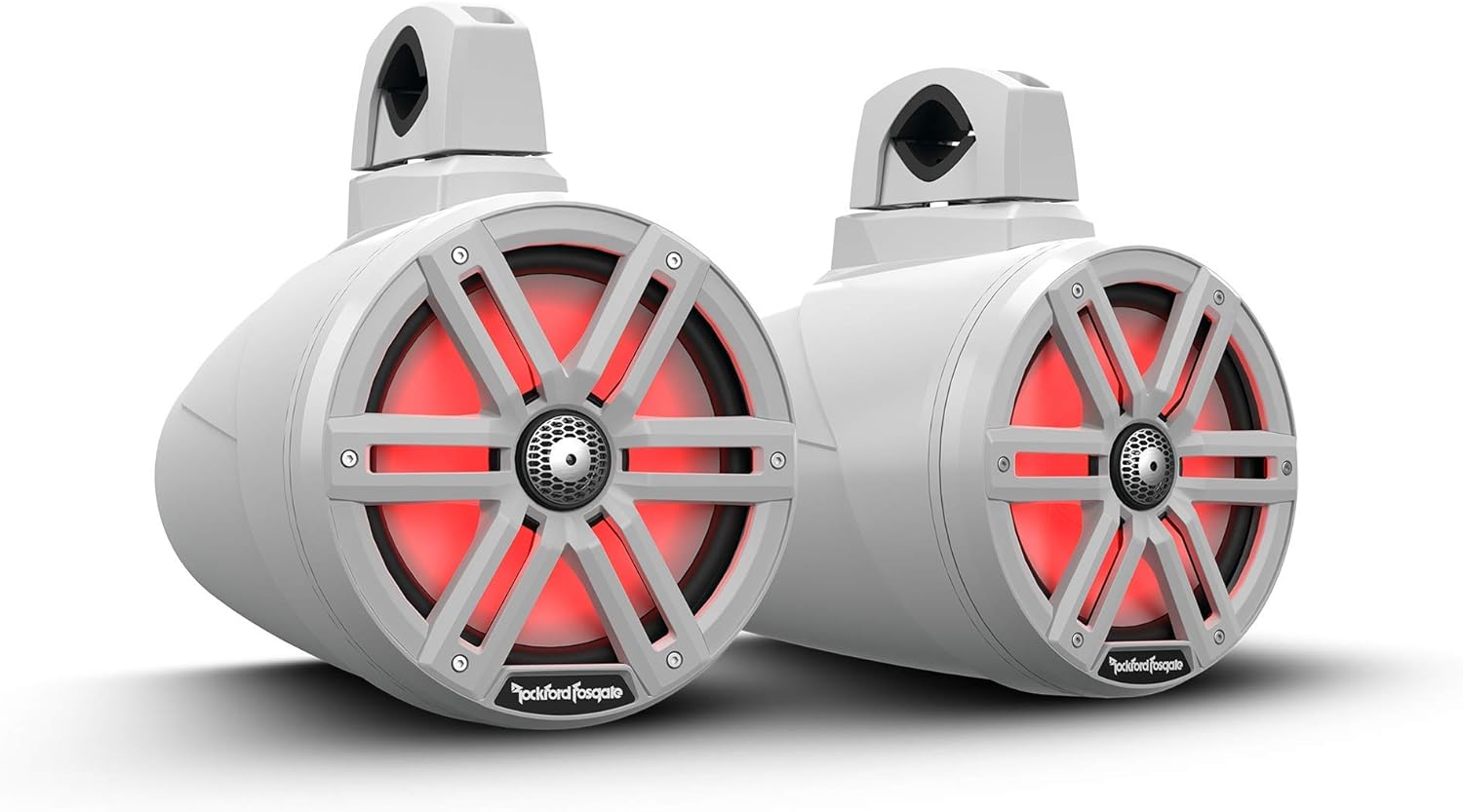 Rockford Fosgate M2WL-8 Color Optix Multicolor LED Lighted 8" 2-Way Marine Wake Tower Cans & Speakers 250 Watts RMS / 1000 Watts Peak with Stainless & Sport Grilles, Mounting Hardware - White (Pair)