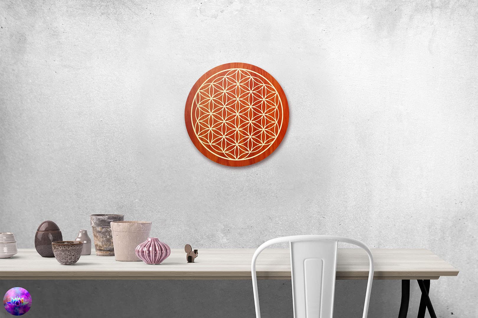 Kunst und Glas® · Obraz drewniany · Kwiat życia · Ø 40 cm · symbol ochrony akcesoria do medytacji joga kwiat życia na naturalnym drewnie · pomysł na prezent urodzinowy · obraz ścienny podziękowanie · dekoracja ścienna salon