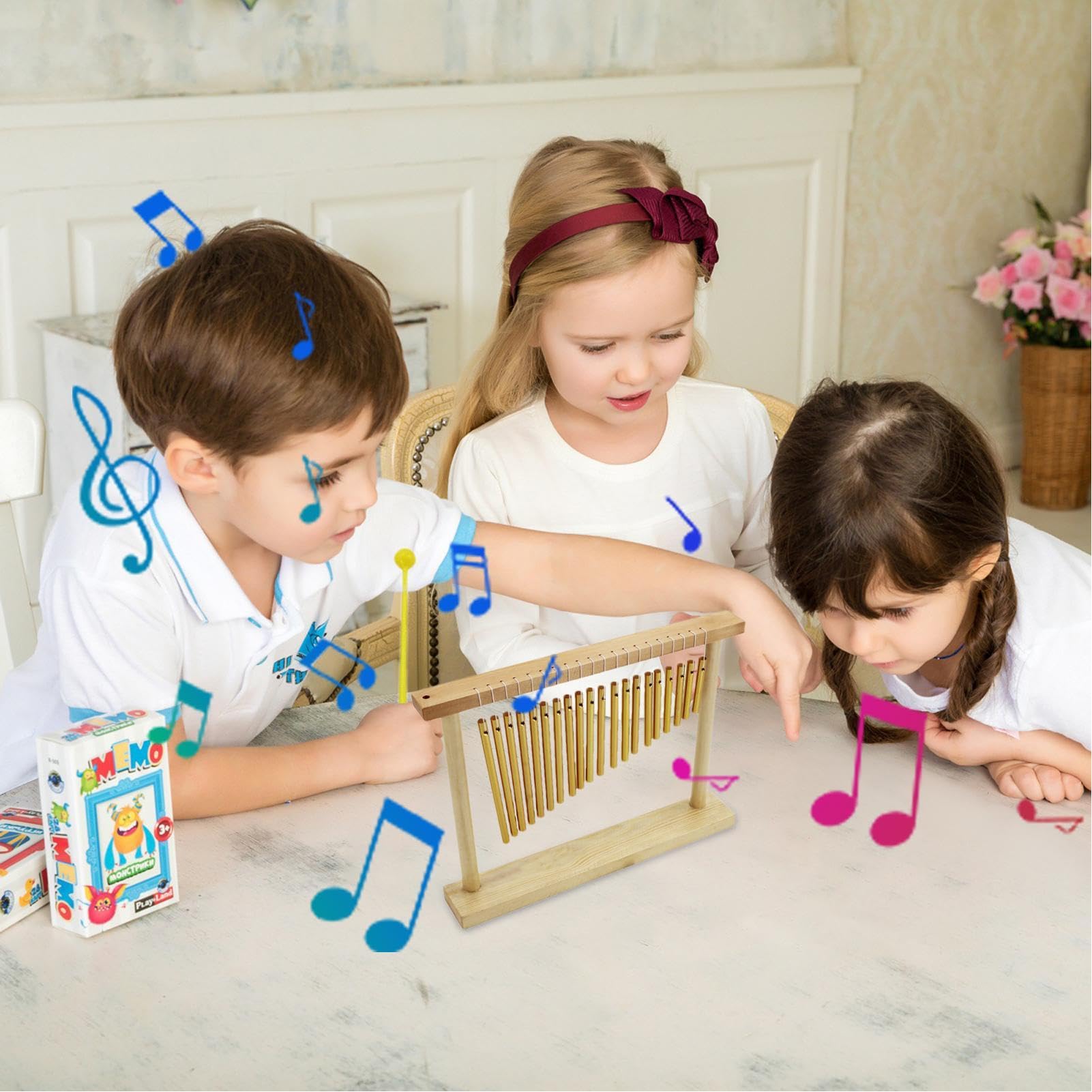 Table Top Wind Chime, Percussion Wind Chime, Music Instrument with Mallet, Single Row Bar Chimes, Kids Percussion Instrument, Indoor Wind Chime, Decorative Music Chime, Handcrafted Percussion Chimes