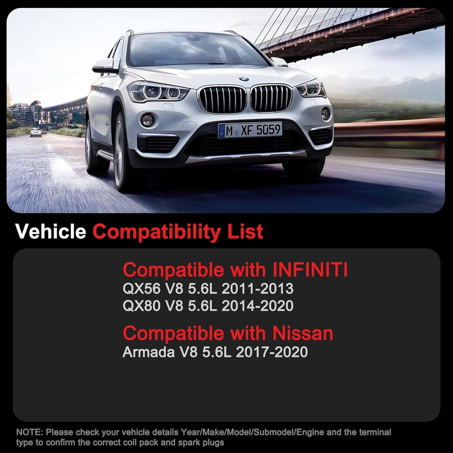 Ignition Coil Packs and Spark Plugs fit for Infiniti V8 5.6L 2011 2012 2013 QX56, 2014 2015 2016 2017 2018 2019 2020 Infiniti QX80, 2017-2020 Nissan Armada, UF677 UF650, Set of 8