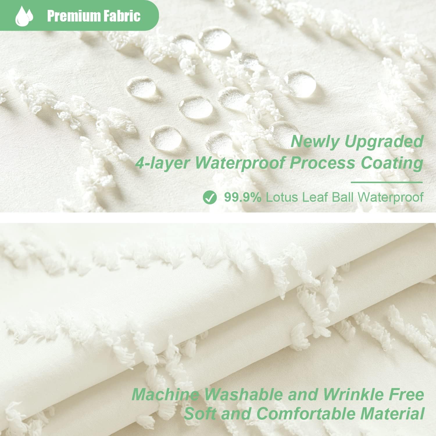 Dynamene Extra Long Shower Curtains, 84 Inches Long Boho Tufted Chevron Striped Fabric Shower Curtains for Bathroom, Tall Minimalist Chic Waterproof Cloth Shower Curtain Set with Hook, Cream, 72x84