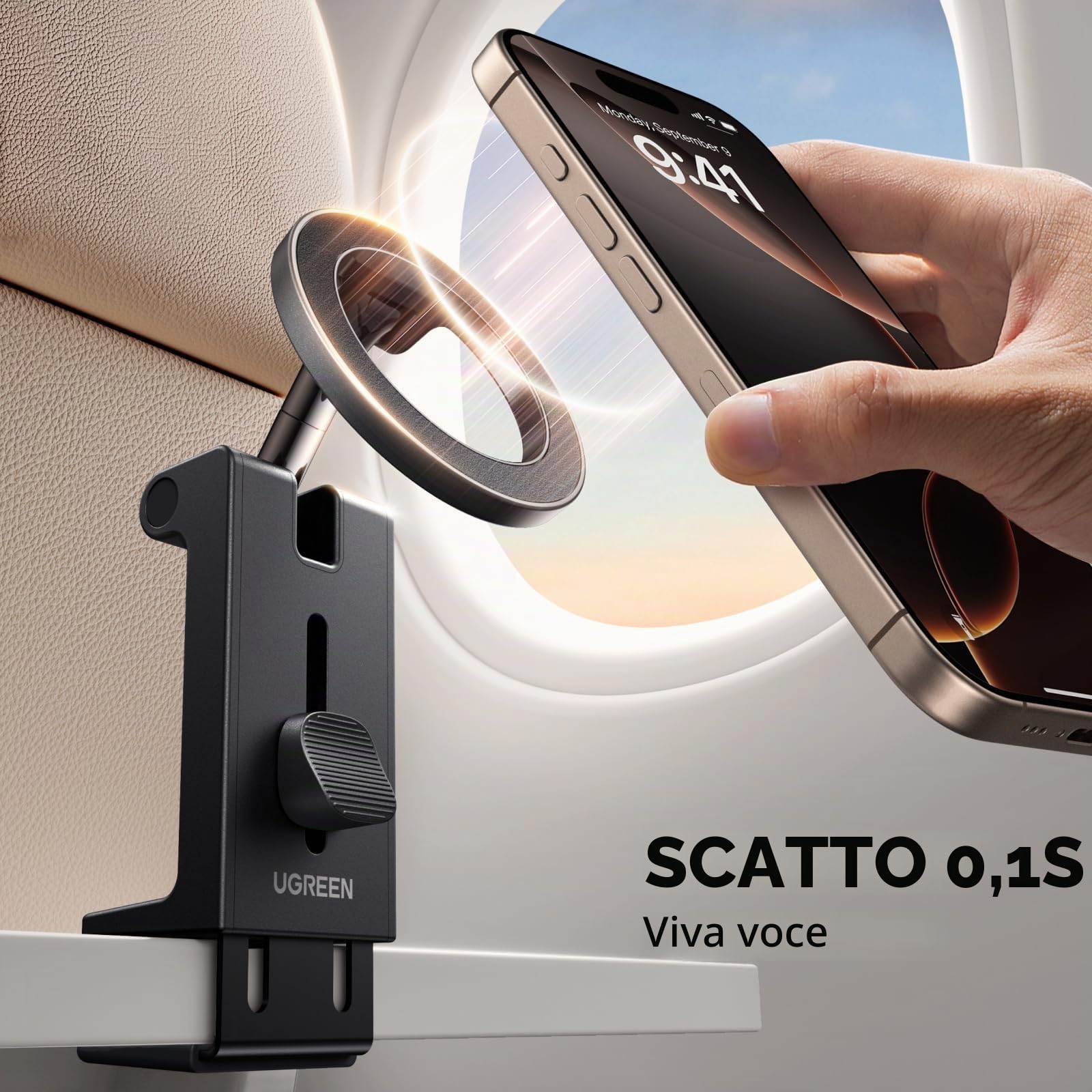 UGREEN Supporto Cellulare Magnetico per Aereo, Accessorio da Viaggio Pieghevole Portatile Universale con Rotazione di 360 Gradi Compatibile con MagSafe iPhone 16 Plus Pro Max 15 14 13 Galaxy S24 S23