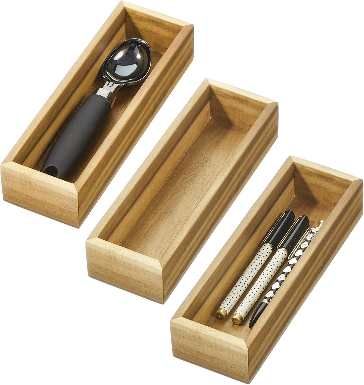 iDesign Acacia Wood Kitchen Drawer Organizer - Set of 3 - Natural