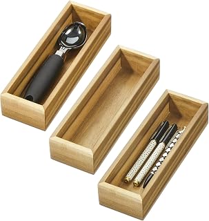 iDesign Acacia Wood Kitchen Drawer Organizer - Set of 3 - Natural