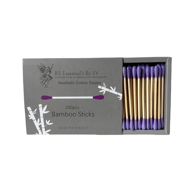 Hastes de algodão de bambu RS ESSENTIAL'S BY LV, Cotton Swabs Purple, 200 unidades