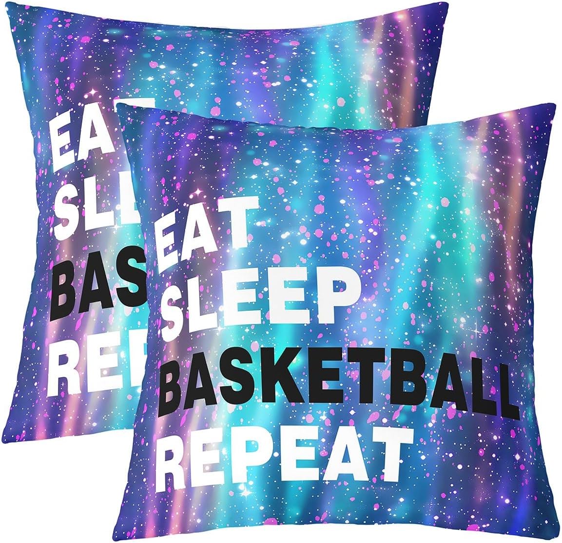 Feelyou Basketball Throw Pillow Covers 24"x24" Set of 2 Ball Gaming Decorative Pillow Case Pillowcase for Sofa Bed Outer Space Galaxy Cushion Cover Sports Theme Outdoor Pillows Covers Home Decor