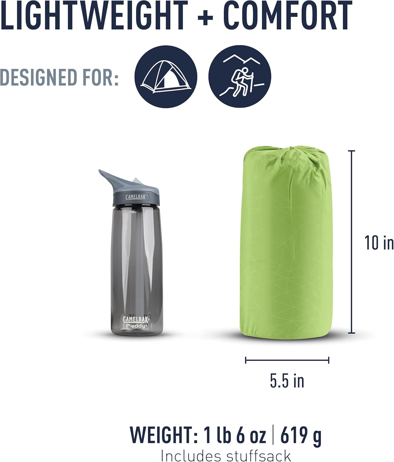 Sea to Summit Comfort Light Self-Inflating Foam Sleeping Pad for Camping and Backpacking, Small (49 x 20 x 2 inches)