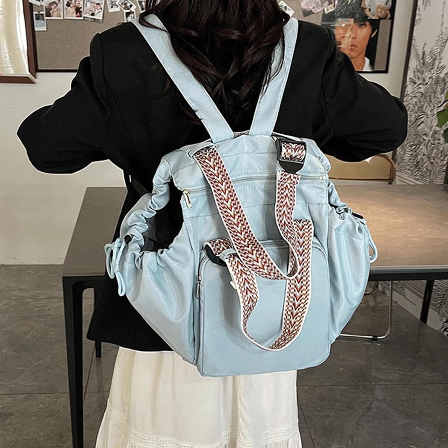 Multifunctional Travel Organizer Tote Bag for Women Nylon Lightweight Backpack baby Large Capacity Diaper Bag 15 Pockets for Car Travel Work Daily Use(Blue) image 2