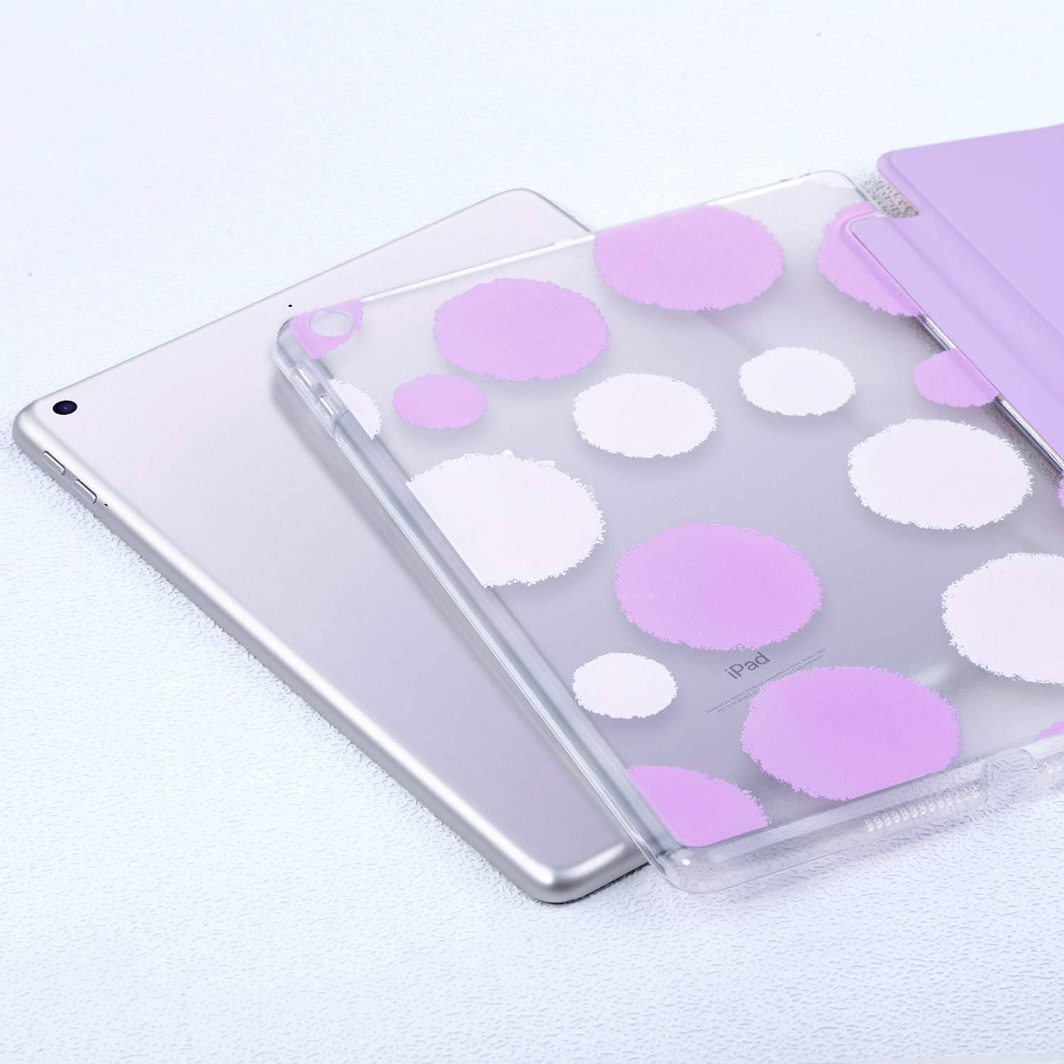 ULAK iPad 6th 5th Generation Case, Slim Trifold Lightweight iPad 9.7 2018/2017 Cases Smart Case Stand Auto Sleep/Wake Hard Back Clear Polka Dot Cover for iPad 9.7 iPad 5th 6th Generation, Lavender
