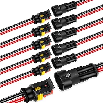 6 كيت 2 دبوس موصل سيارة موصل كهربائي مقاوم للماء، ذكر وأنثى الطريق 18 AWG سلك التوصيل المقبس كيت لشاحنة، دراجة نارية، قارب وغيرها من اتصال الأسلاك
