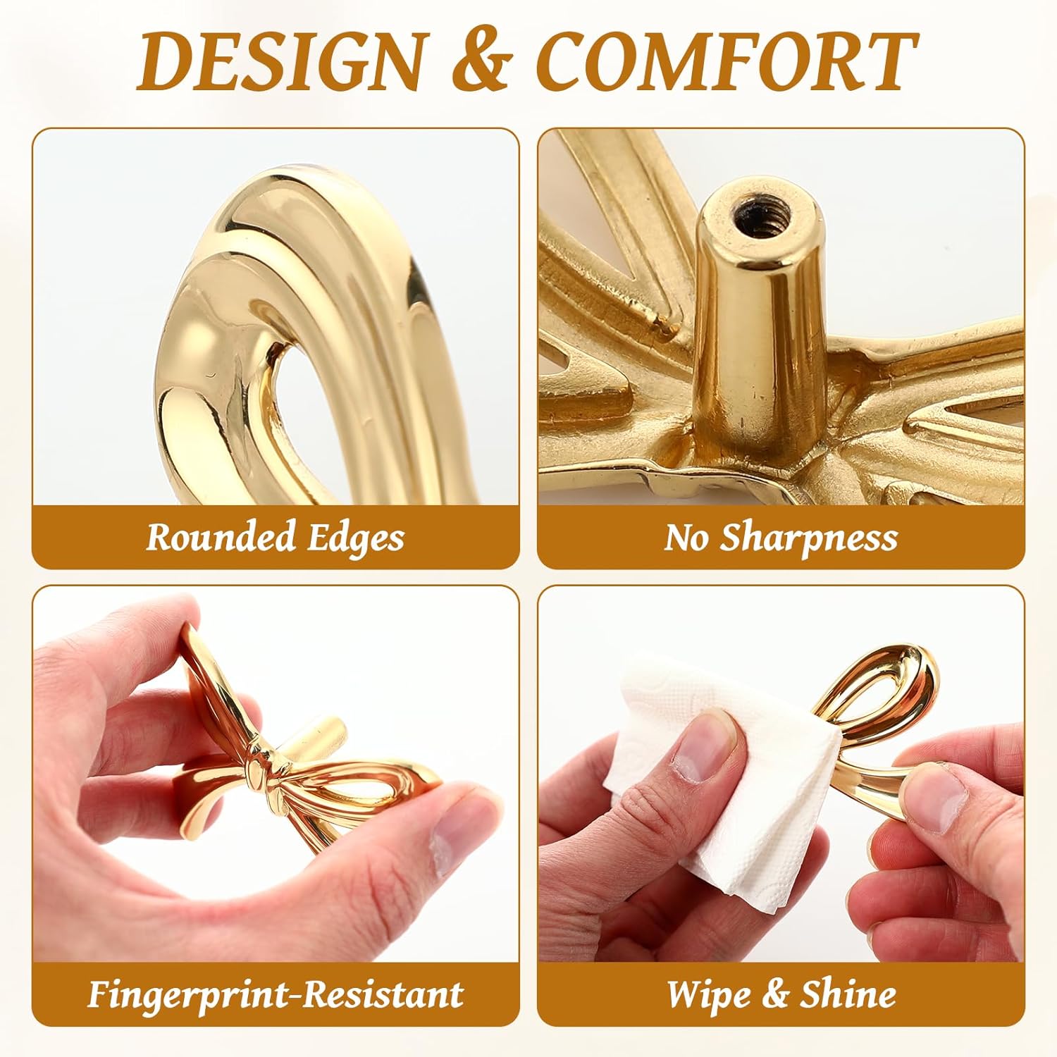 8 Pack Gold Bow Knobs - Solid Brass Bow Drawer Pulls for Dresser, Cabinets & Furniture | Decorative Bow Cabinet Handles | Bow Knobs for Drawers, Wardrobe (Antique Brass) [8PCS]