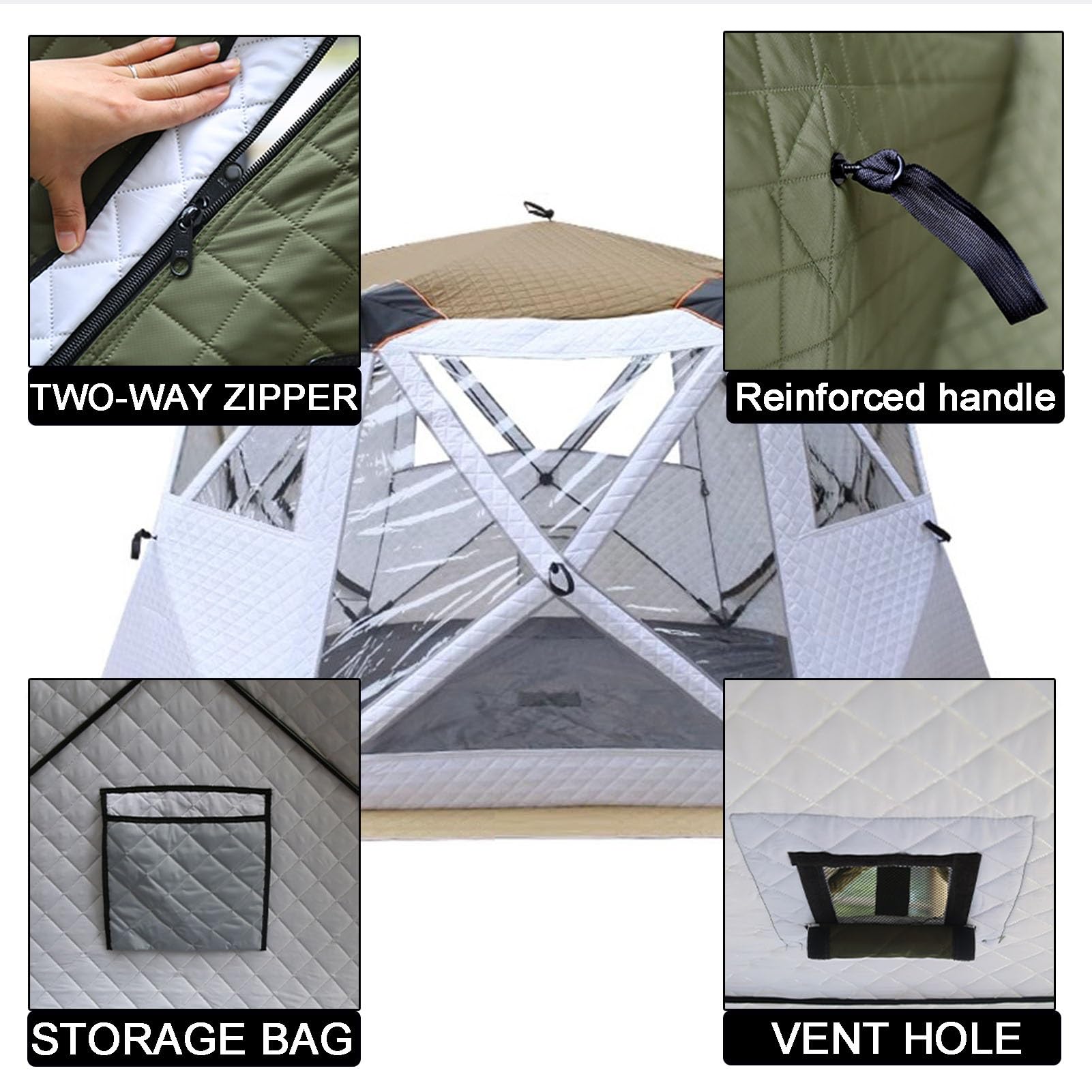 Ice fishing tent Namiot wędkarski pod lodem dla 4-6 osób, przenośny, z wyjmowaną matą podłogową, idealny na piesze wędrówki