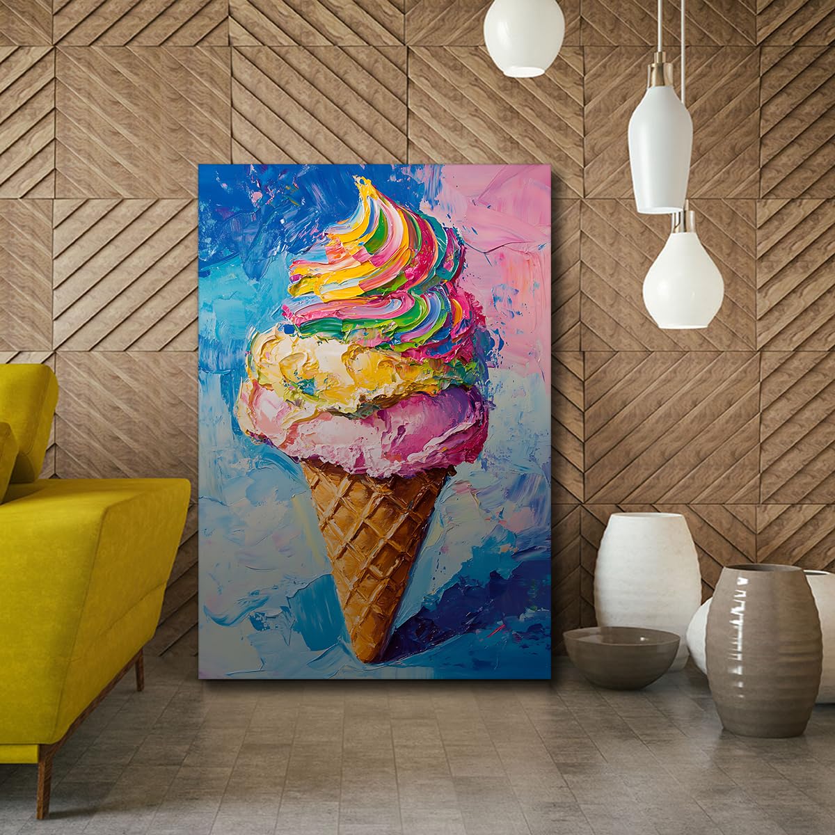 SHENGPOSTER kolorowe lody płótno sztuka ścienna obraz olejny styl plakaty i druki do kuchni lub dzieci pokój nastolatka fajny i zabawny wystrój ściany 80x112cm rama wewnętrzna