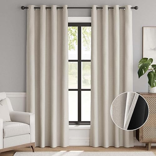 jinchan - Cortina 100% opaca de 90pulgadas de largo, de lino sintético, con aislamiento térmico y ojales en la parte superior, para sala de estar y