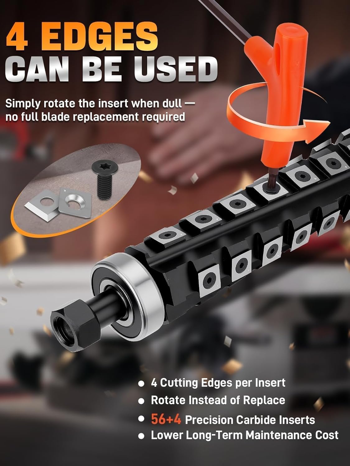 Upgrade 13 Inch Spiral Helical Cutterhead Compatible with DW735 DW735X Thickness Planers, Cutter Head with 4 Rows 56 Carbide Inserts, Pre-Installed Bearing, 4 Spare Carbide Blades, Screws & T Wrench