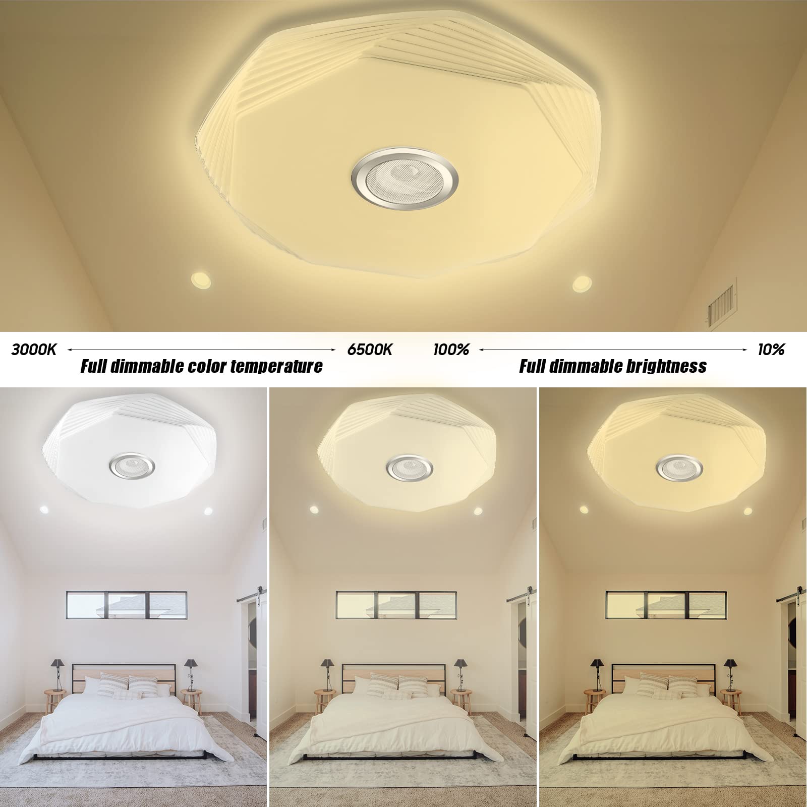 48W Lámpara Led Techo con Altavoz Bluetooth, Ø39cm RGB Plafón Led Techo regulable con Mando a Distancia y APP, Plafón Musical LED para Dormitorios, Habitaciones Infantiles, Salones