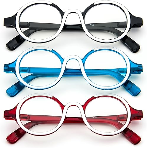 KoKoBin Paquete de 3 lentes de lectura redondos pequeños, cómodos lectores, marco elegante de colores para mujeres y hombres