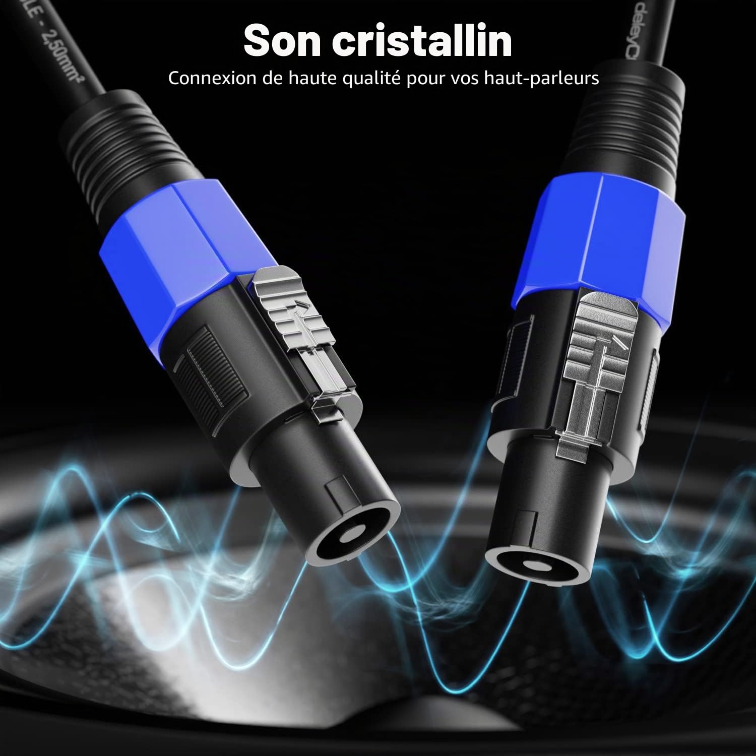 deleyCON 15m PA Câble haut-Parleur - Qualité Studio - en Cuivre OFC pur - Liaison pour haut-Parleur PA 2 Pôles 2x 2,5mm² (AWG13) 8,3mm - Verrouillage Métallique