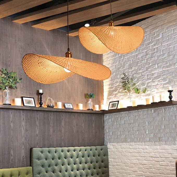 HAIIQU Rieten Rotan Hanglamp Ultradunne Vorm Lampenkap Dome Natuurlijke Rotan Kunst Kroonluchter Lichtpunt Verlichting Moderne Geweven Hanglamp voor Hal Eetkamer Keuken Lamp Verlichting photo 2