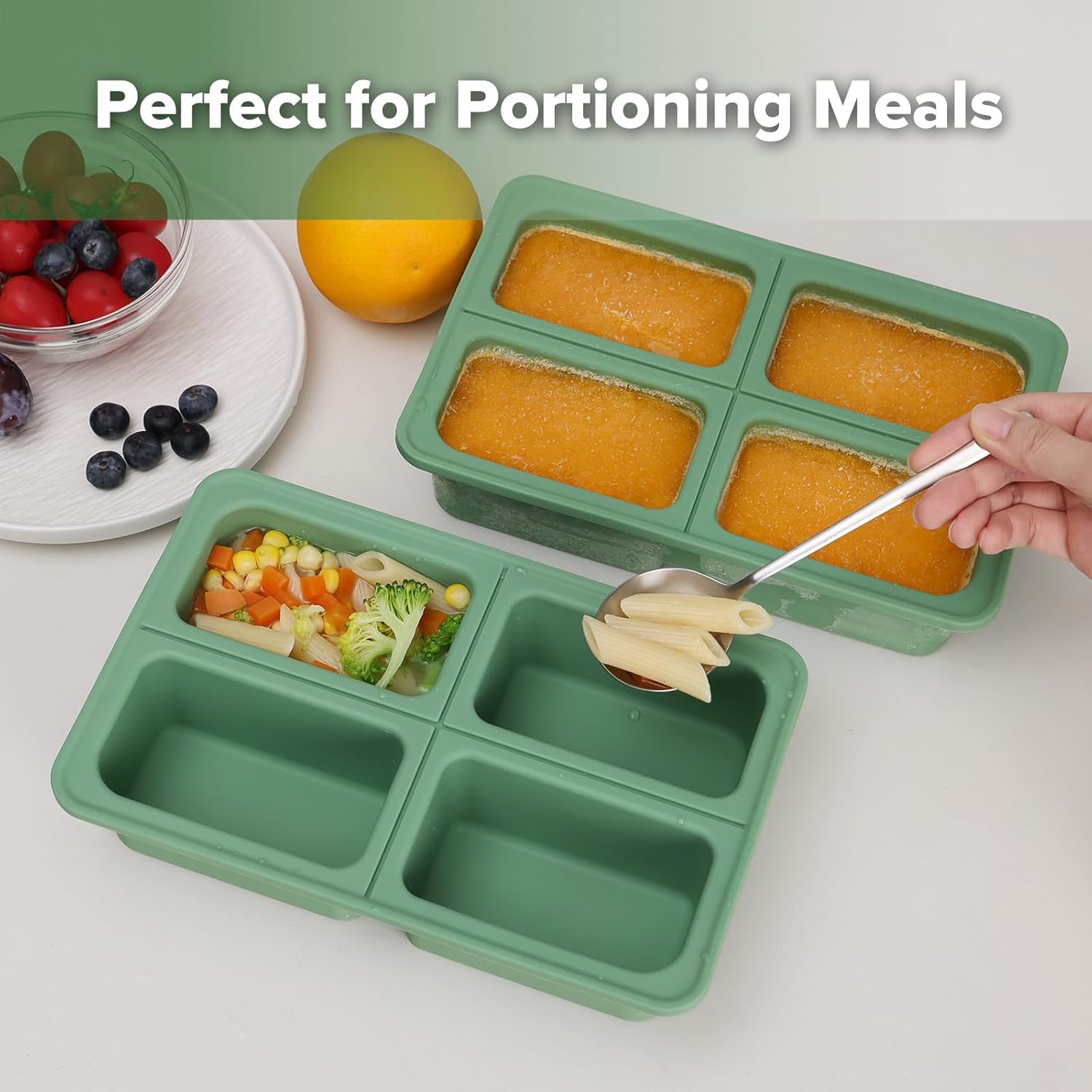 haakaa Sturdy Silicone Freezer Tray with Lid – Soup & Meal Prep Tray, 1 Cup Portion Cubes for Food Storage, Leak-Proof BPA-Free Mold, Easy Release, 2 Pack