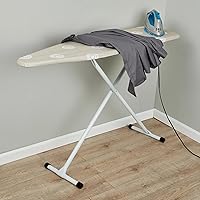 Vista 2 de Tabla de planchar T-Leg con cubierta de algodón, beige, marco de acero, 53 x 14 x 35 pulgadas, altura ajustable, parte superior perforada, plegable